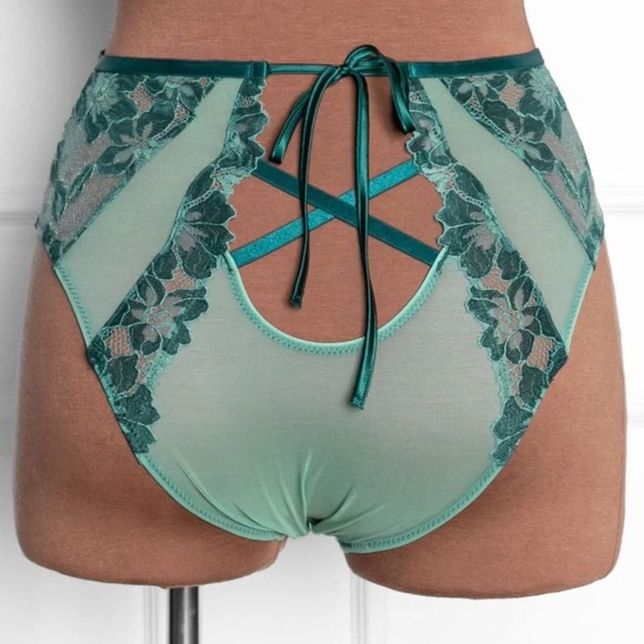 *NWT* Mentionables / Lace & Mesh High Waist Garter Panty / Garden Green / 1X - Picture 5 of 13